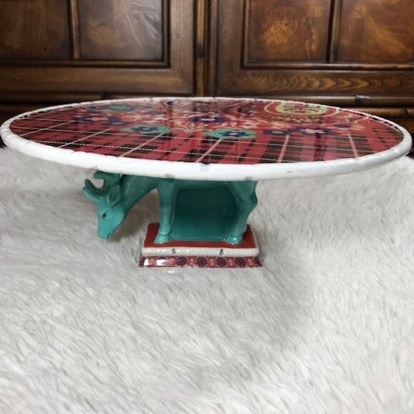 Poetic Wanderlust x Tracy Porter Fanciful Deer Floral Plaid Cake Pastry Plate - Picture 2 of 14